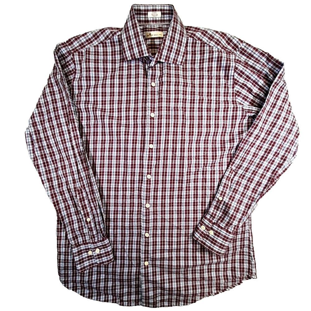 PETER MILLAR Collection Men's Large Red Long Sleeve Plaid Shirt FLEX FINISH